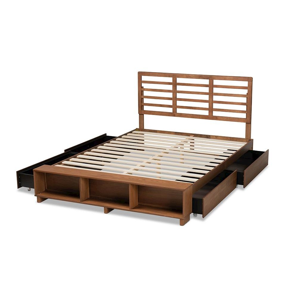 Walnut Brown Finished Wood 4-Drawer King Size Platform Storage Bed. Picture 5