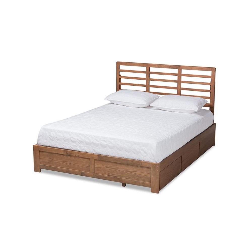 Walnut Brown Finished Wood King Size 3-Drawer Platform Storage Bed. Picture 1