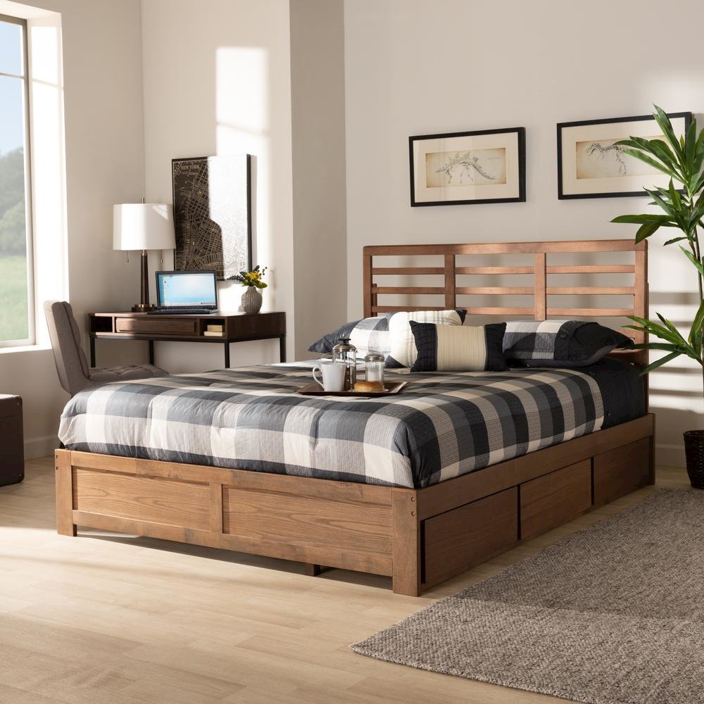 Walnut Brown Finished Wood Queen Size 3-Drawer Platform Storage Bed. Picture 20