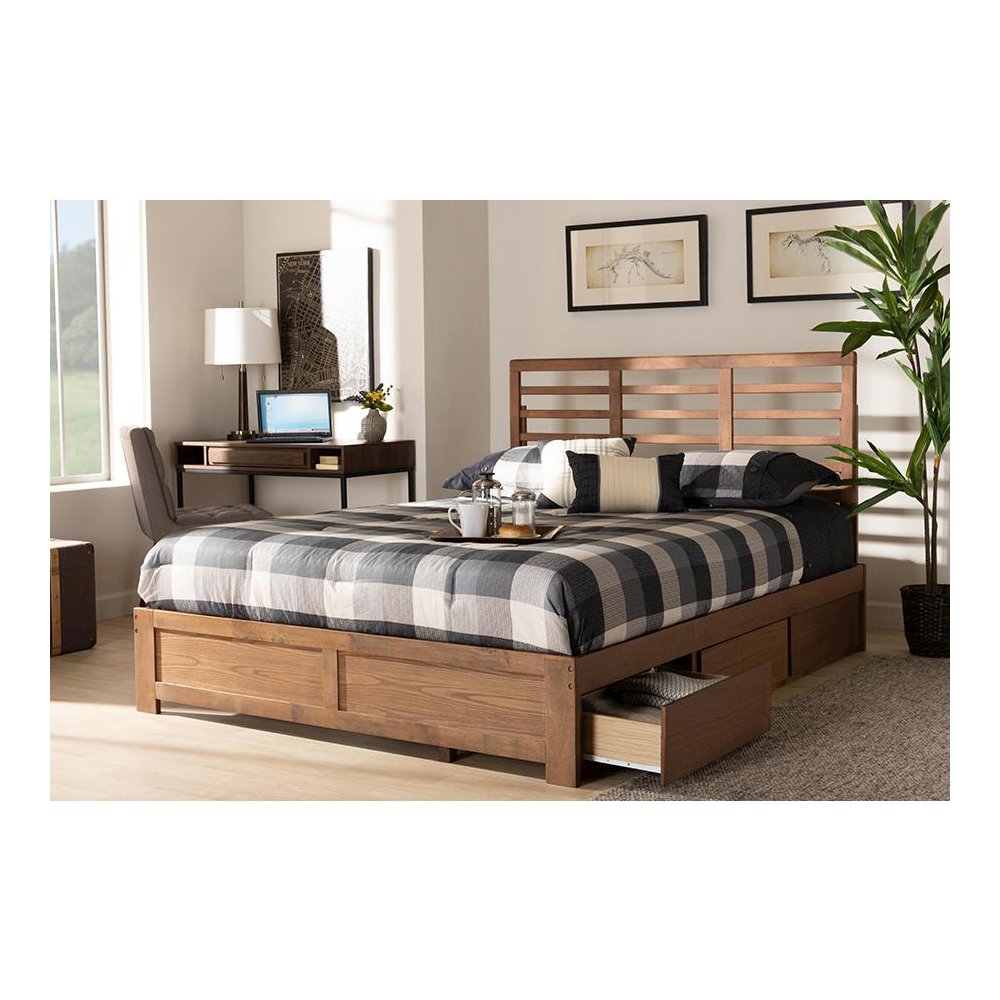 Walnut Brown Finished Wood King Size 3-Drawer Platform Storage Bed. Picture 9
