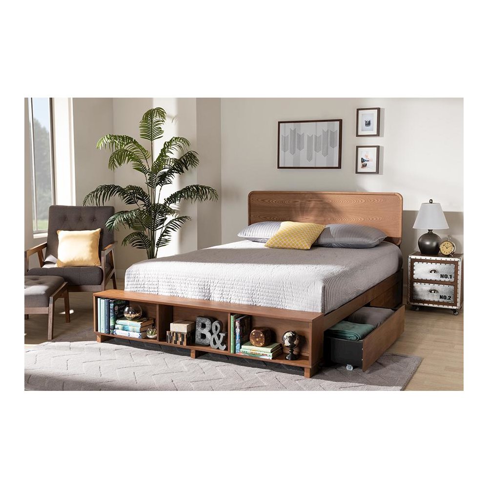 Walnut Brown Finished Wood 4-Drawer King Size Platform Storage Bed. Picture 10