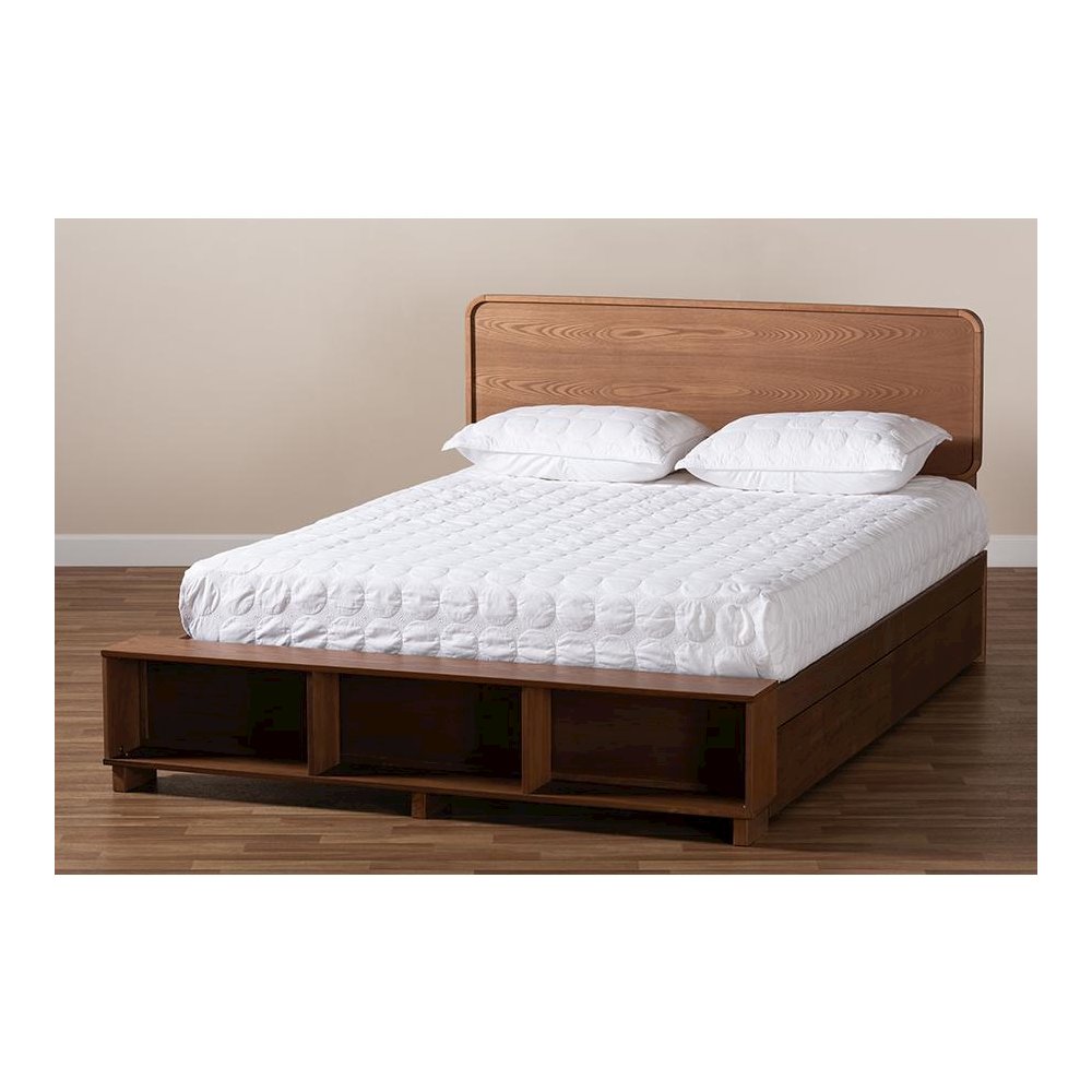Walnut Brown Finished Wood 4-Drawer King Size Platform Storage Bed. Picture 11