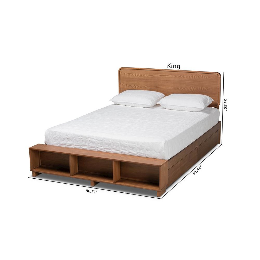 Walnut Brown Finished Wood 4-Drawer King Size Platform Storage Bed. Picture 14