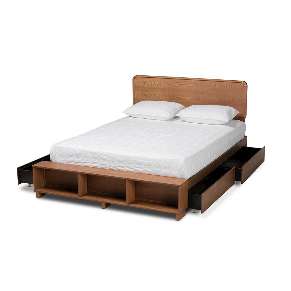 Walnut Brown Finished Wood 4-Drawer King Size Platform Storage Bed. Picture 2