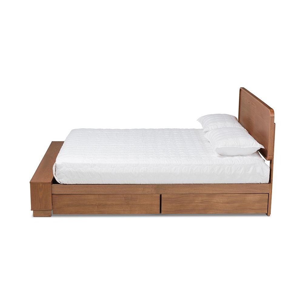 Walnut Brown Finished Wood 4-Drawer King Size Platform Storage Bed. Picture 3