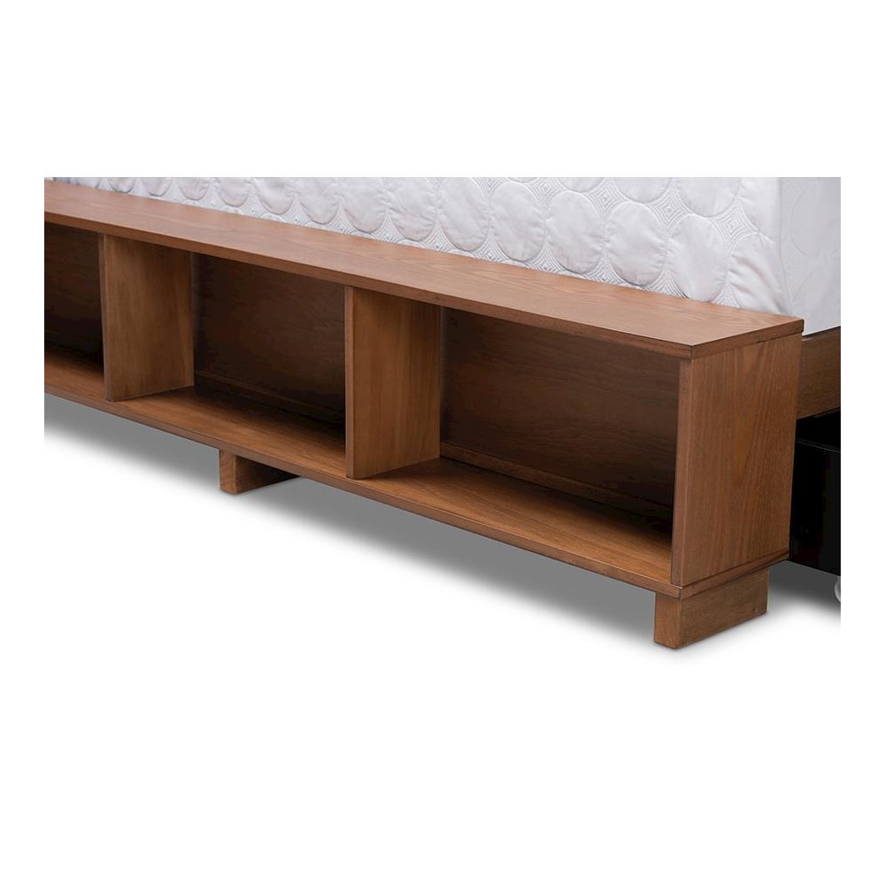 Walnut Brown Finished Wood 4-Drawer King Size Platform Storage Bed. Picture 7