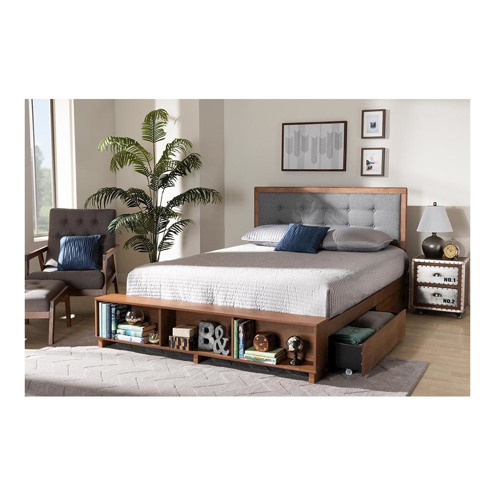Walnut Brown Finished Wood 4-Drawer King Size Platform Storage Bed. Picture 10