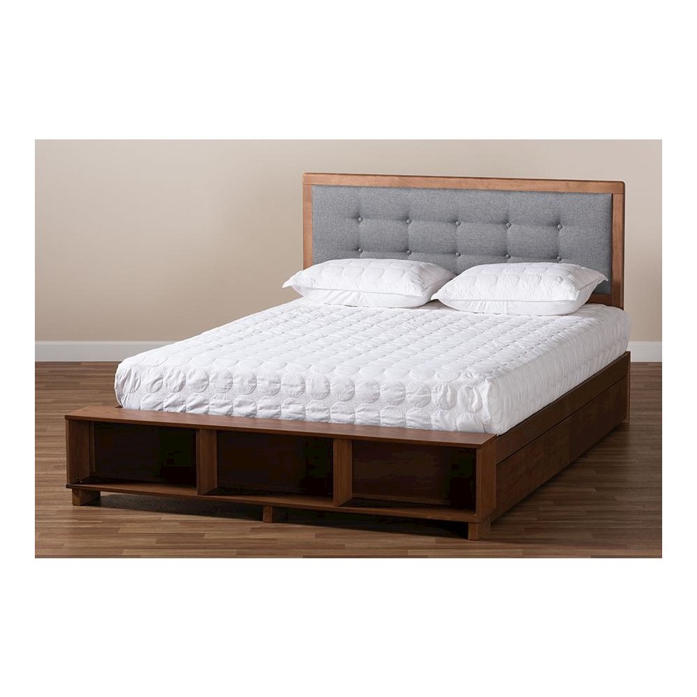 Walnut Brown Finished Wood 4-Drawer King Size Platform Storage Bed. Picture 11