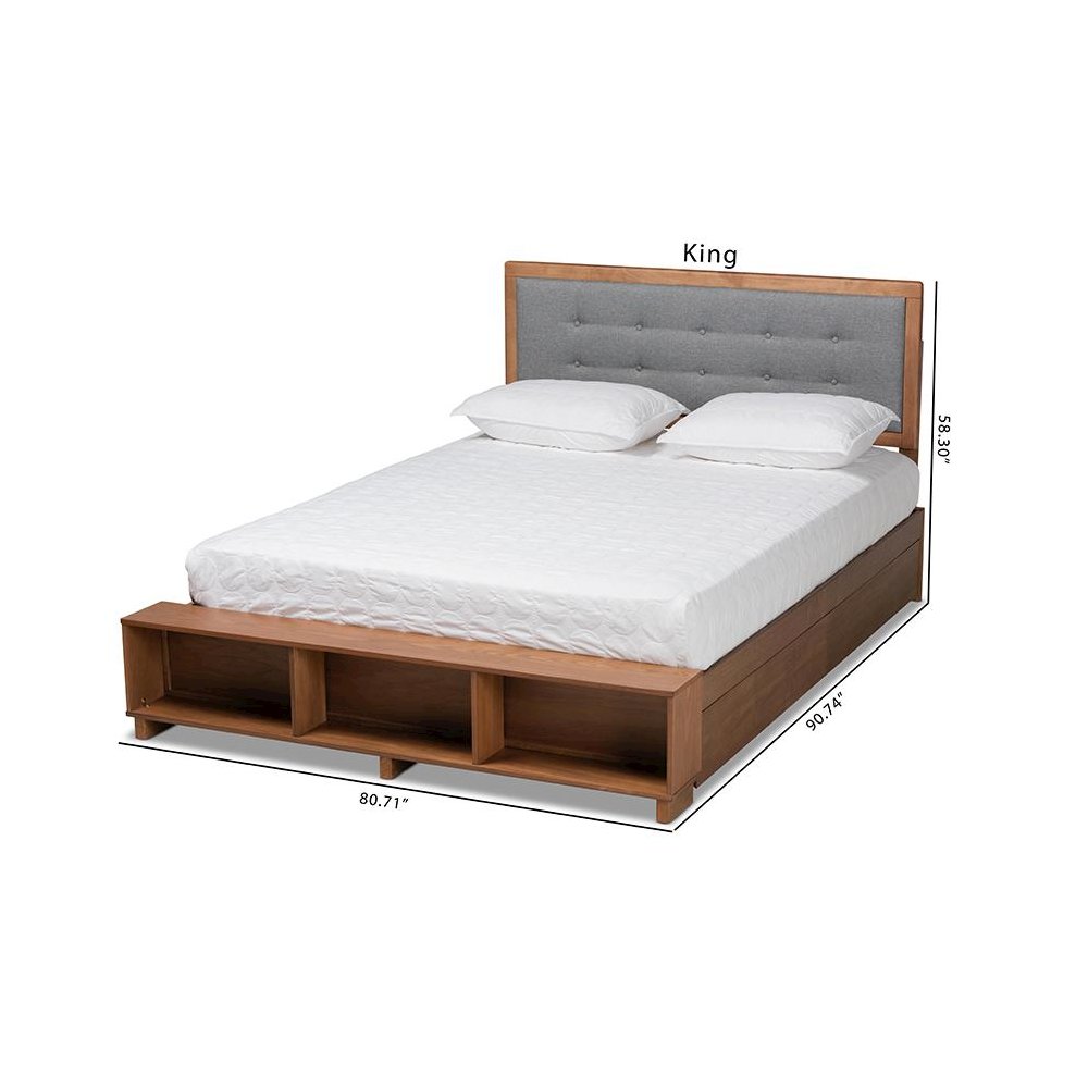 Walnut Brown Finished Wood 4-Drawer King Size Platform Storage Bed. Picture 14