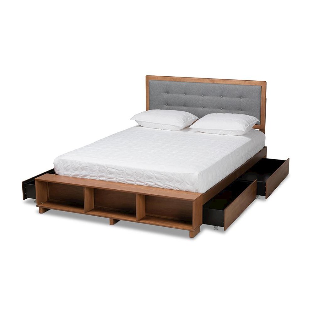 Walnut Brown Finished Wood 4-Drawer King Size Platform Storage Bed. Picture 2