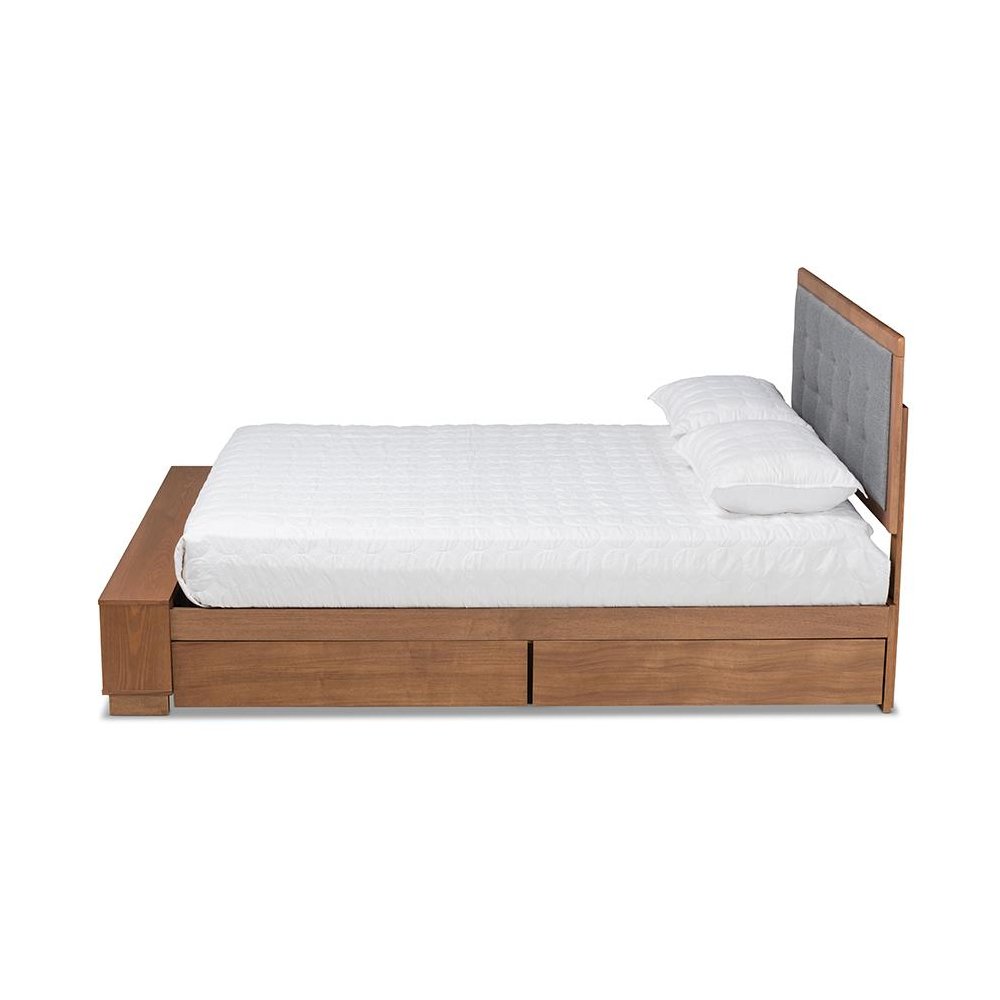 Walnut Brown Finished Wood 4-Drawer King Size Platform Storage Bed. Picture 3
