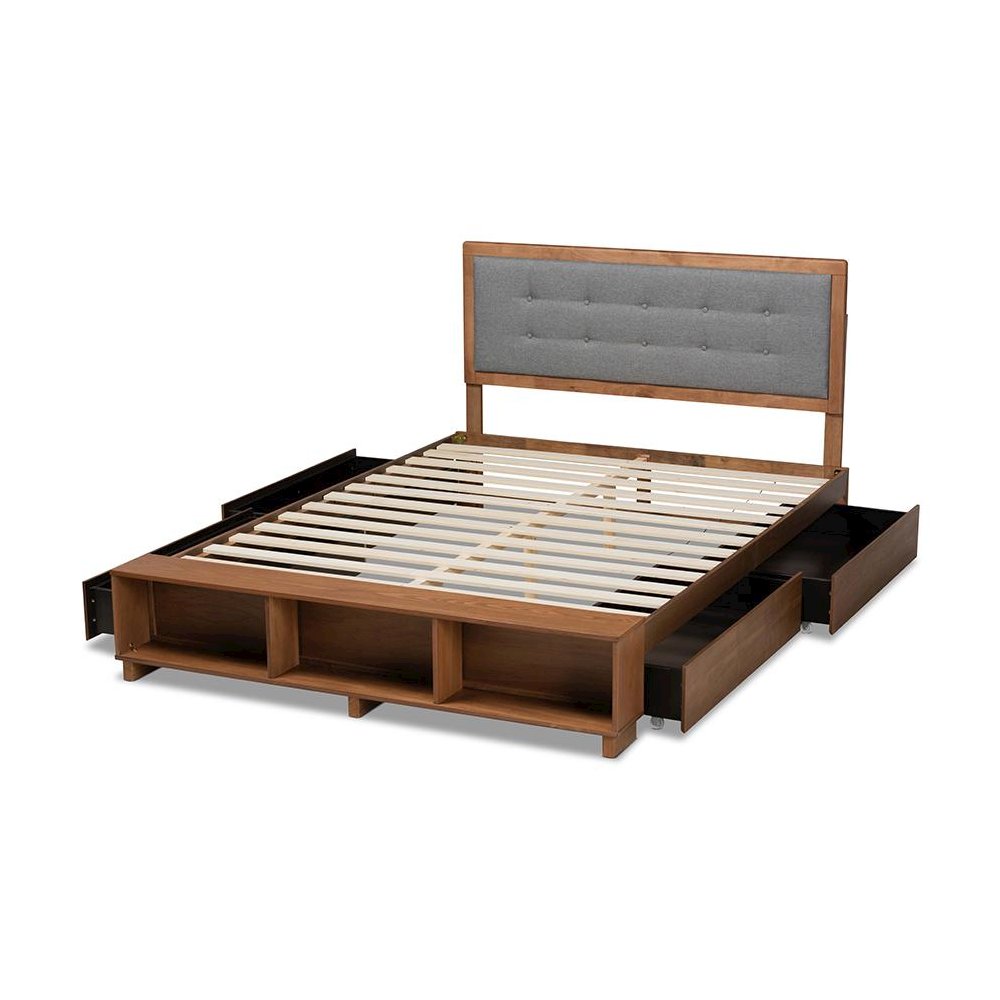 Walnut Brown Finished Wood 4-Drawer King Size Platform Storage Bed. Picture 5