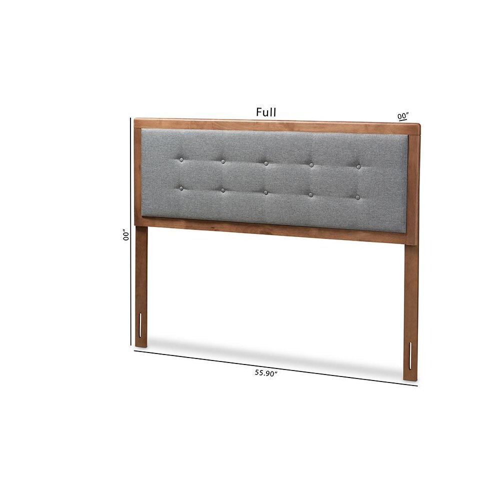 Dark Grey Fabric Upholstered Walnut Brown Finished Wood King Size Headboard. Picture 6