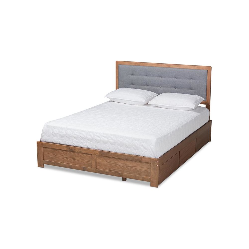 Ash Walnut Brown Finished Wood King Size 3-Drawer Platform Storage Bed. Picture 1