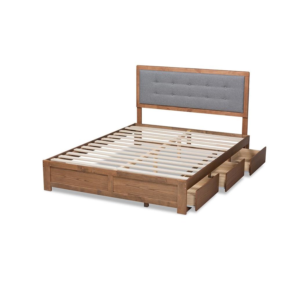 Ash Walnut Brown Finished Wood King Size 3-Drawer Platform Storage Bed. Picture 5