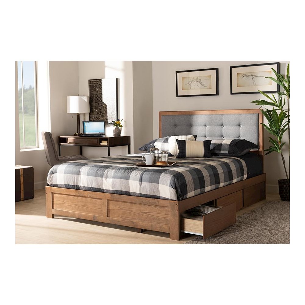 Ash Walnut Brown Finished Wood King Size 3-Drawer Platform Storage Bed. Picture 9
