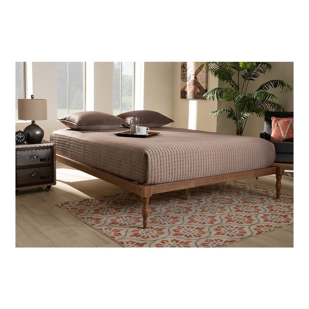 Walnut Brown Finished Wood Queen Size Platform Bed Frame. Picture 5