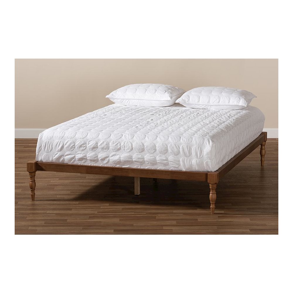 Walnut Brown Finished Wood King Size Platform Bed Frame. Picture 6