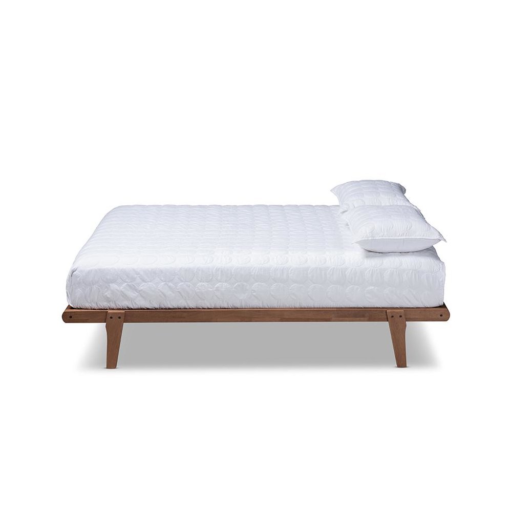 Kaia Mid-Century Modern Walnut Brown Finished Wood King Size Platform Bed Frame. Picture 2