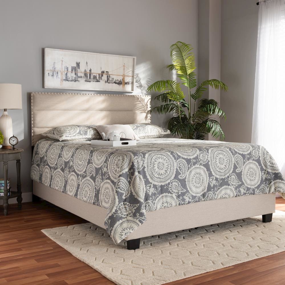 Ansa Modern and Contemporary Beige Fabric Upholstered Queen Size Bed. Picture 16