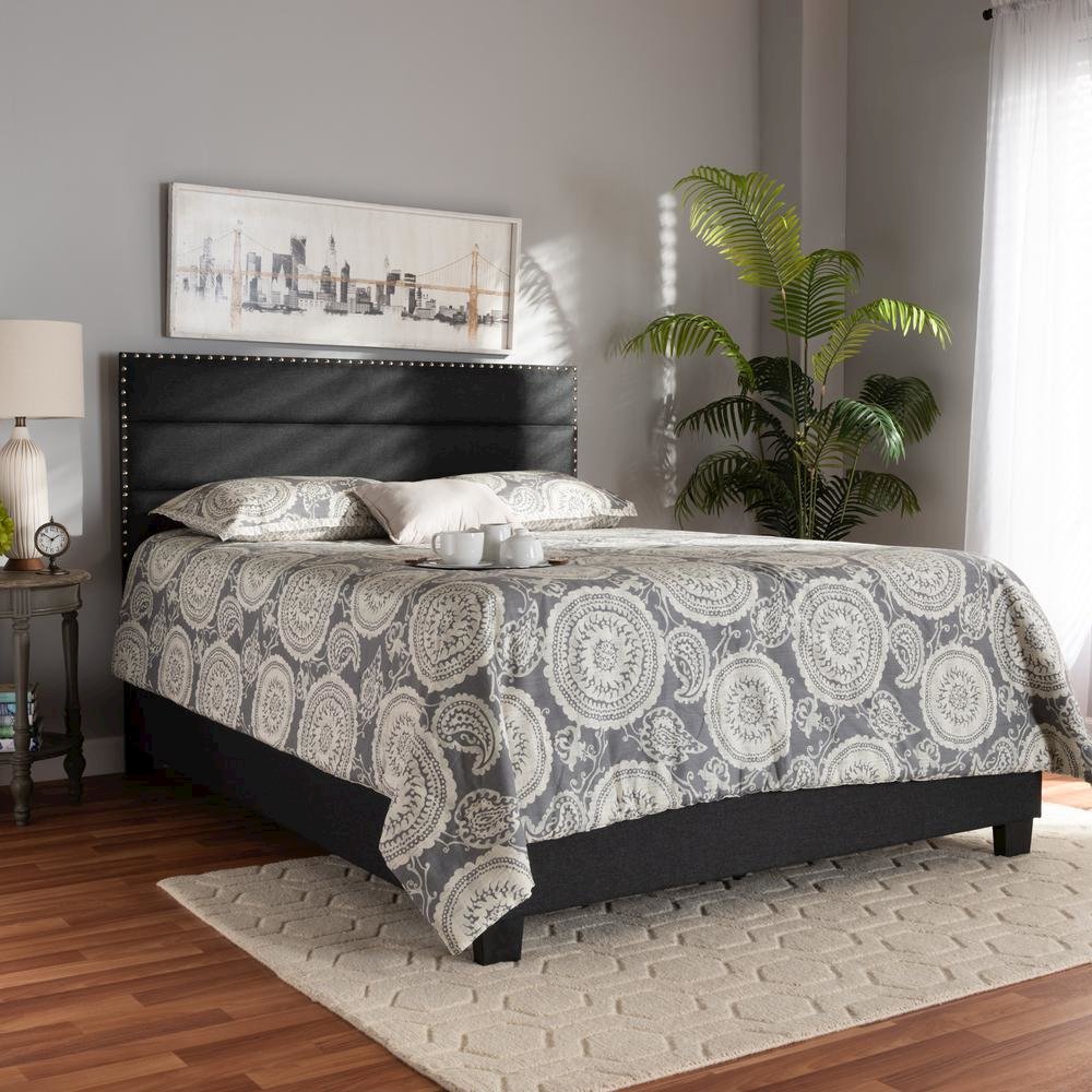 Ansa Modern and Contemporary Dark Grey Fabric Upholstered Queen Size Bed. Picture 16