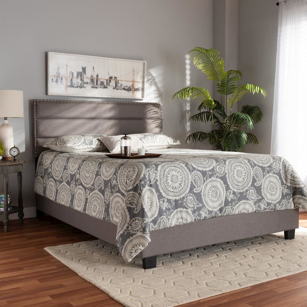 Ansa Modern and Contemporary Grey Fabric Upholstered Queen Size Bed. Picture 16