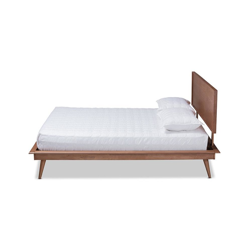 Karine Mid-Century Modern Walnut Brown Finished Wood King Size Platform Bed. Picture 2