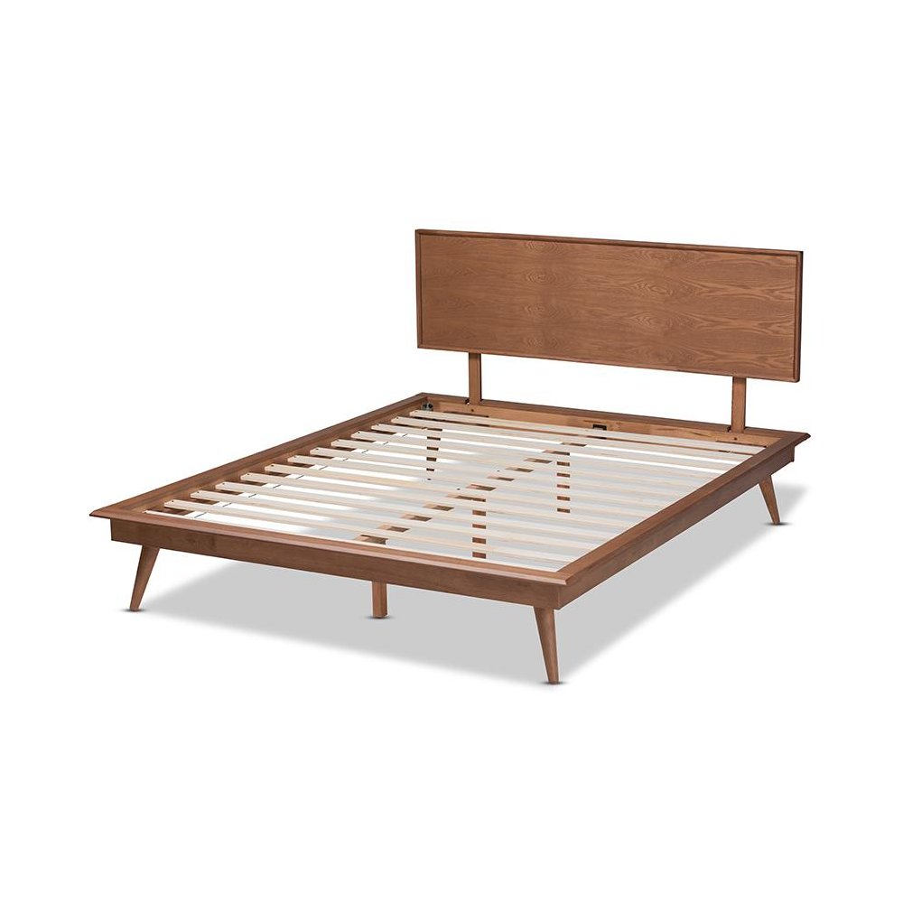 Karine Mid-Century Modern Walnut Brown Finished Wood King Size Platform Bed. Picture 3