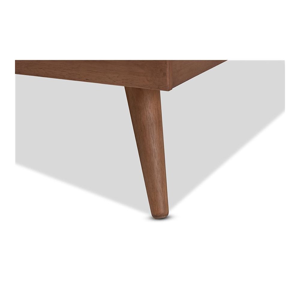 Karine Mid-Century Modern Walnut Brown Finished Wood King Size Platform Bed. Picture 5