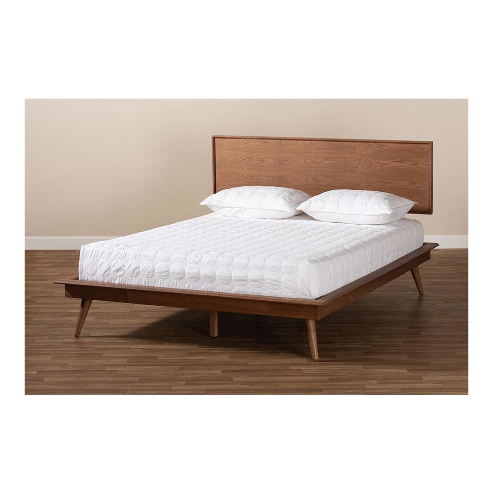 Karine Mid-Century Modern Walnut Brown Finished Wood King Size Platform Bed. Picture 7