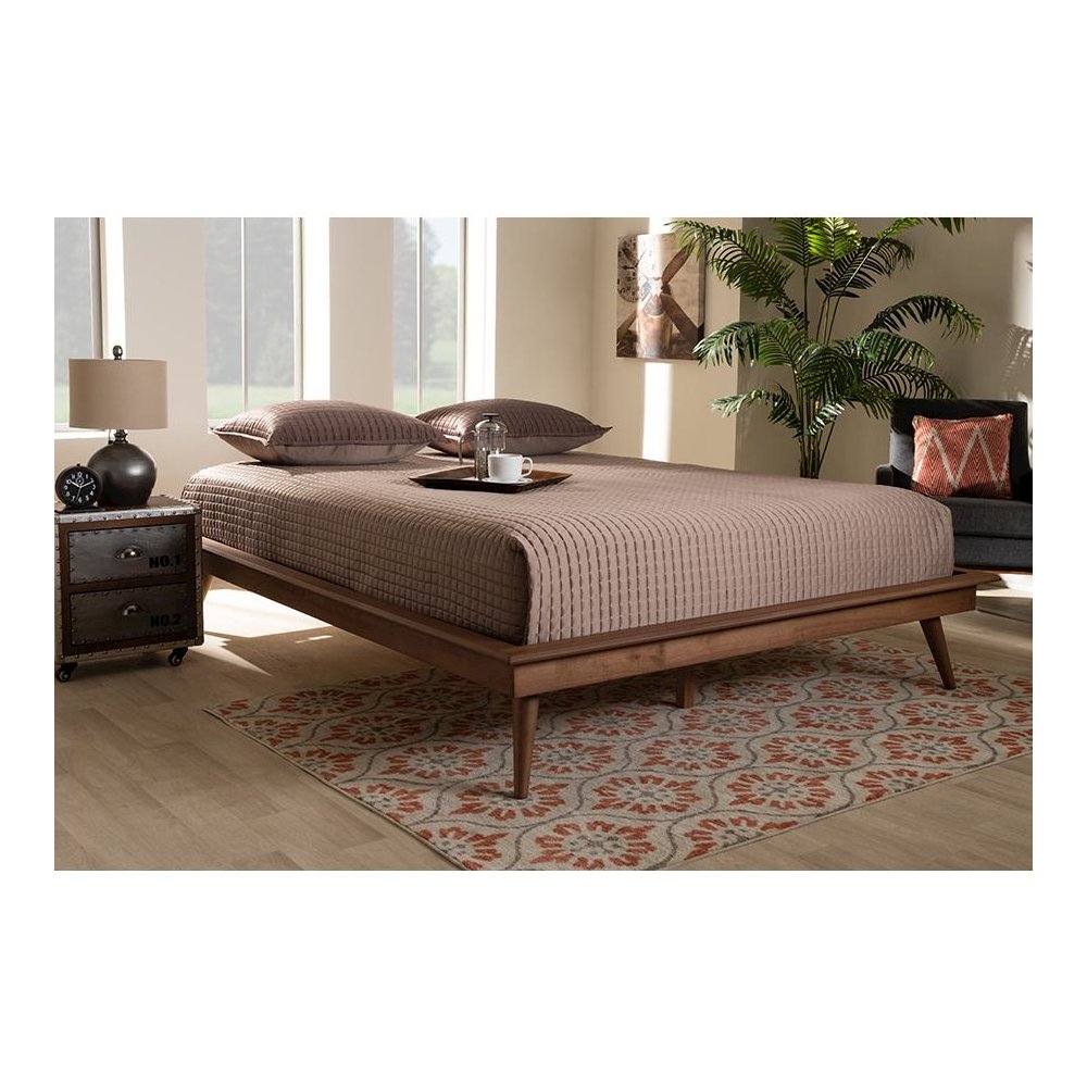 Walnut Brown Finished Wood Queen Size Platform Bed Frame. Picture 5