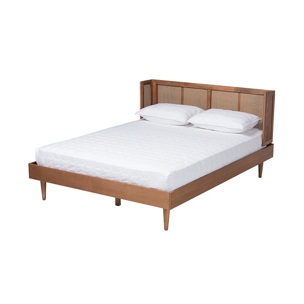 Ash Walnut Finished Wood 4-Piece King Size Bedroom Set with Synthetic Rattan. Picture 3