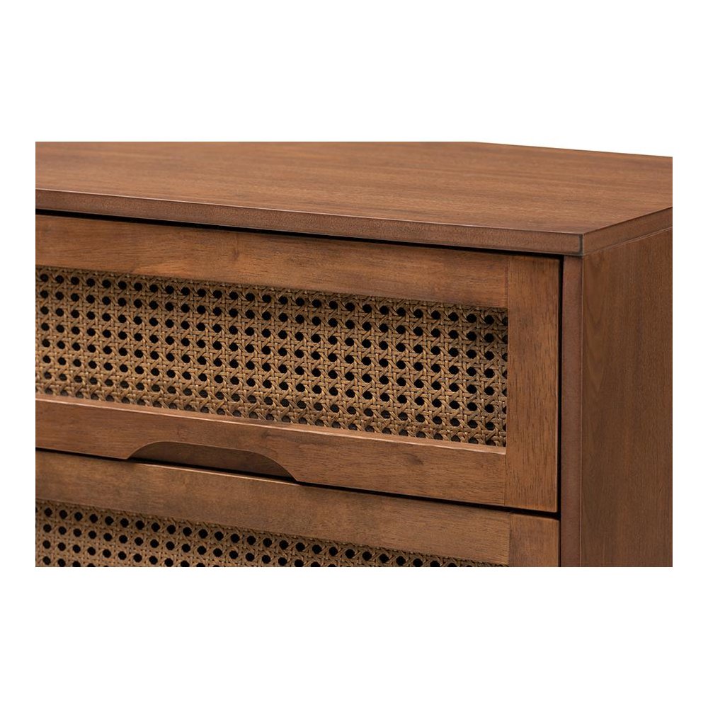 Ash Walnut Finished Wood 4-Piece King Size Bedroom Set with Synthetic Rattan. Picture 6