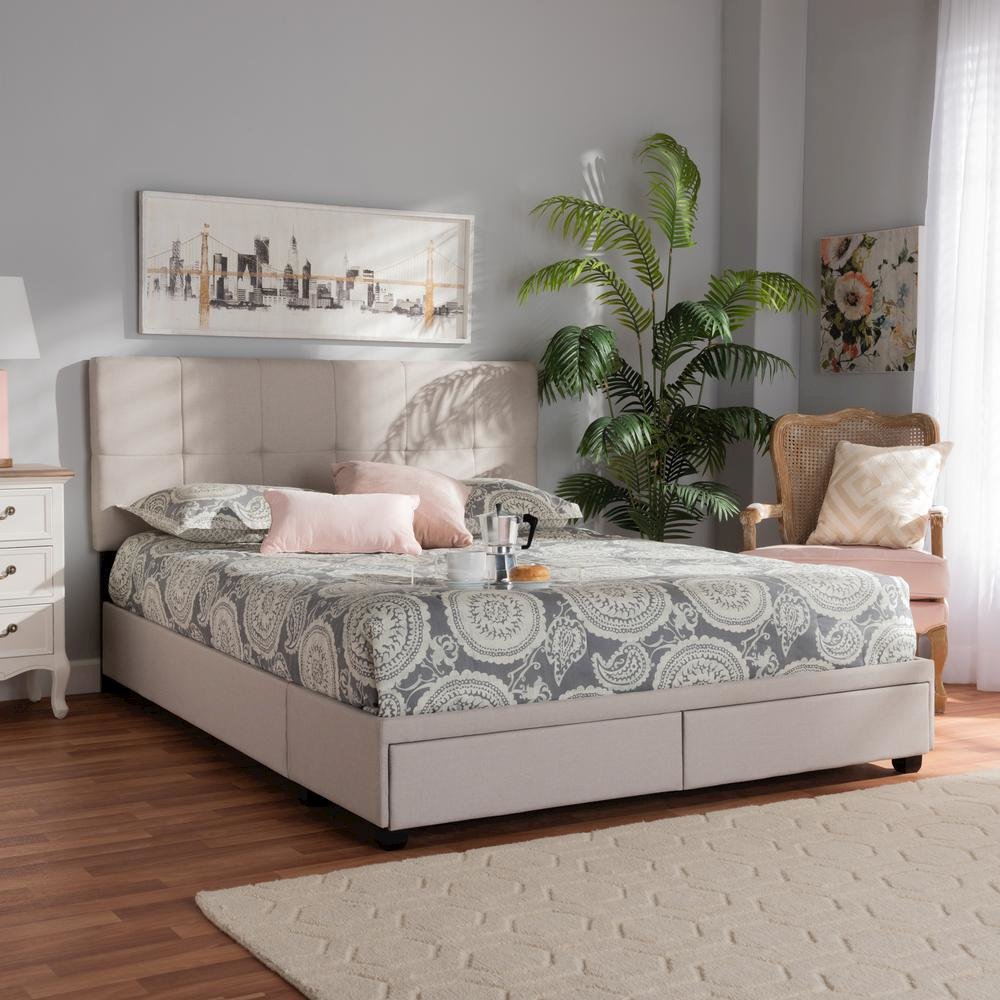 Netti Beige Fabric Upholstered 2-Drawer King Size Platform Storage Bed. Picture 20