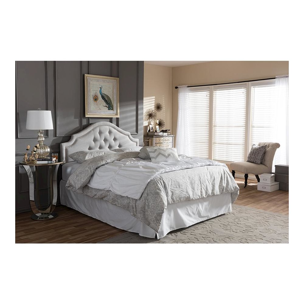 Grayish Beige Fabric Upholstered Queen Size Headboard. Picture 4