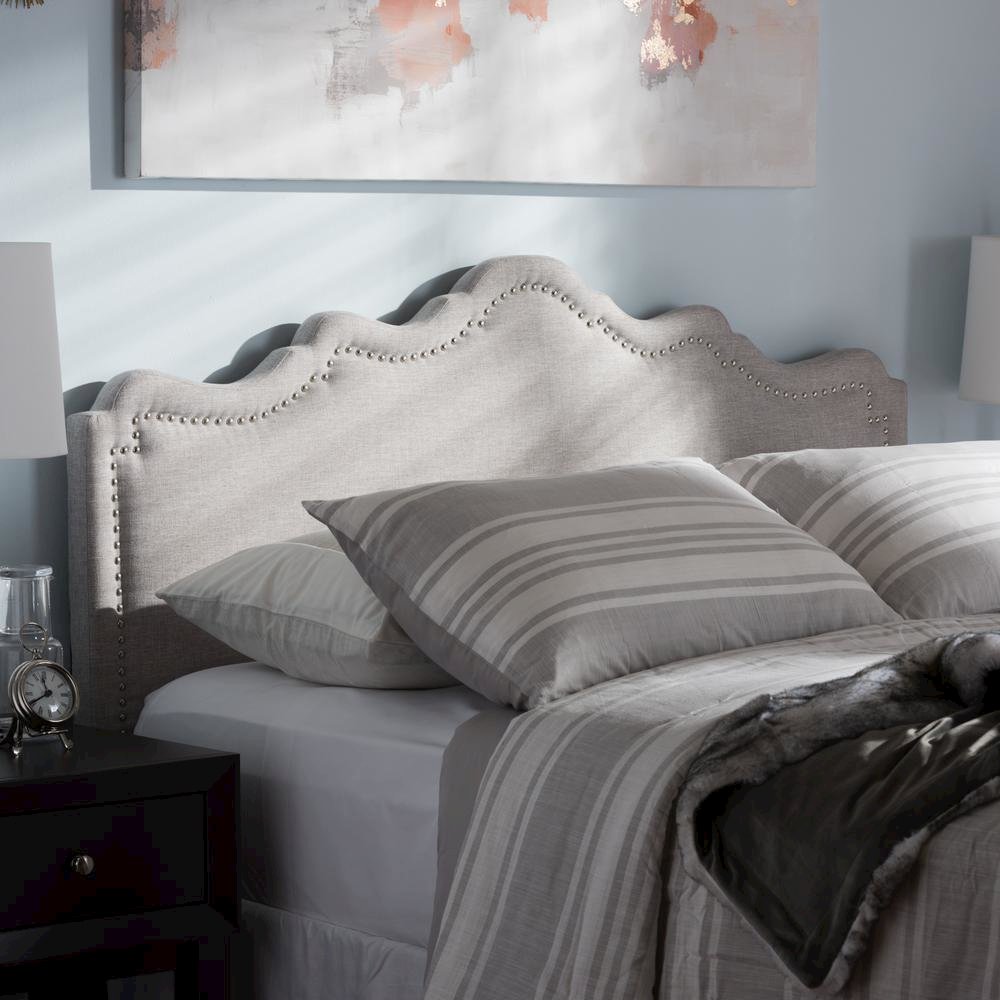 Nadeen Modern and Contemporary Greyish Beige Fabric Queen Size Headboard. Picture 10
