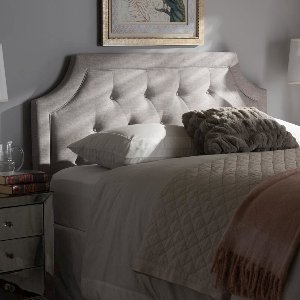 Mars Modern and Contemporary Greyish Beige Fabric Queen Size Headboard. Picture 10