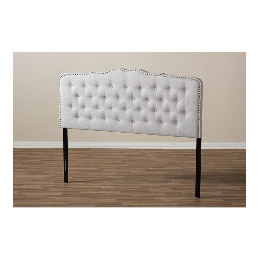 Lucy Modern and Contemporary Greyish Beige Fabric King Size Headboard. Picture 5