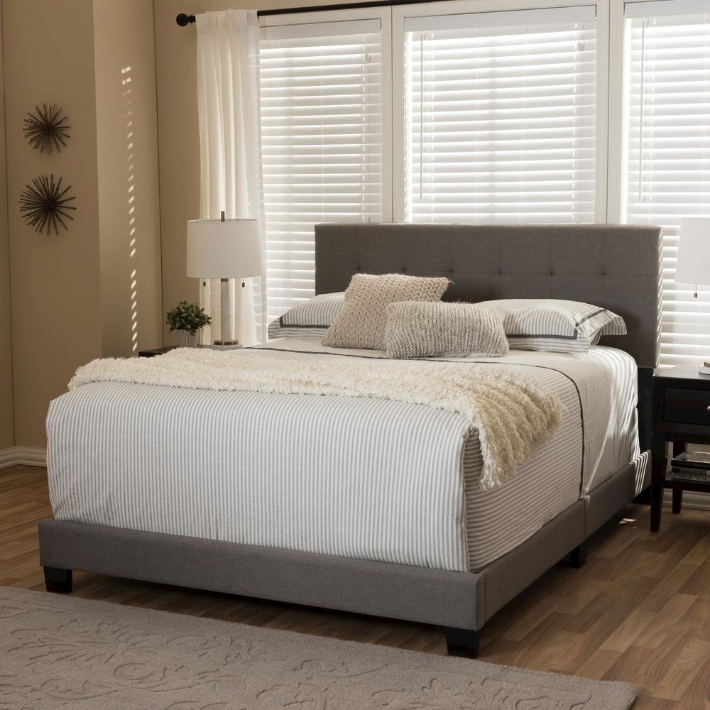 Grey Fabric Upholstered Grid-tufting Queen Size Bed. Picture 11