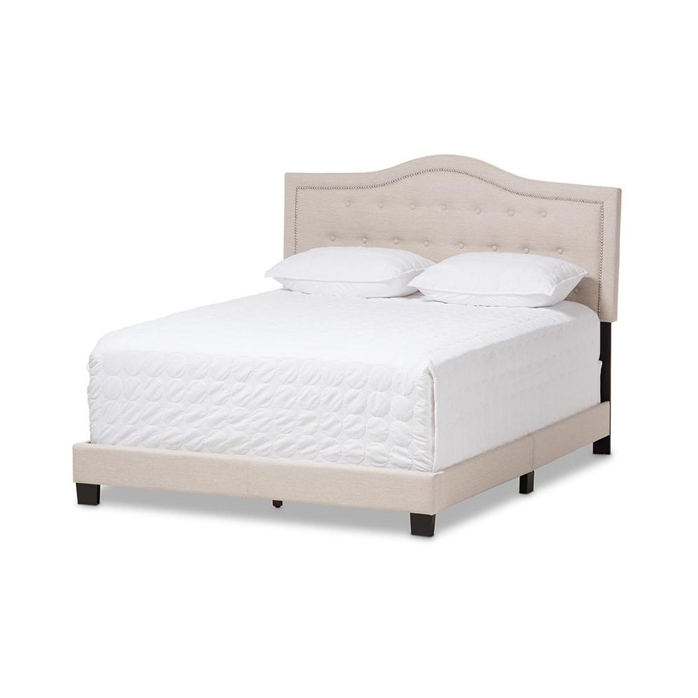Emerson Modern and Contemporary Light Beige Fabric Upholstered King Size Bed. Picture 1