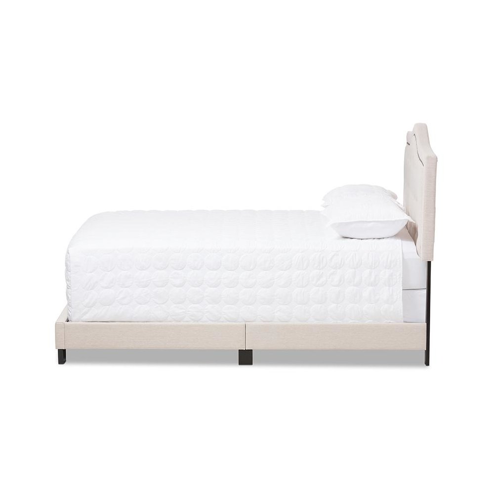 Emerson Modern and Contemporary Light Beige Fabric Upholstered King Size Bed. Picture 2