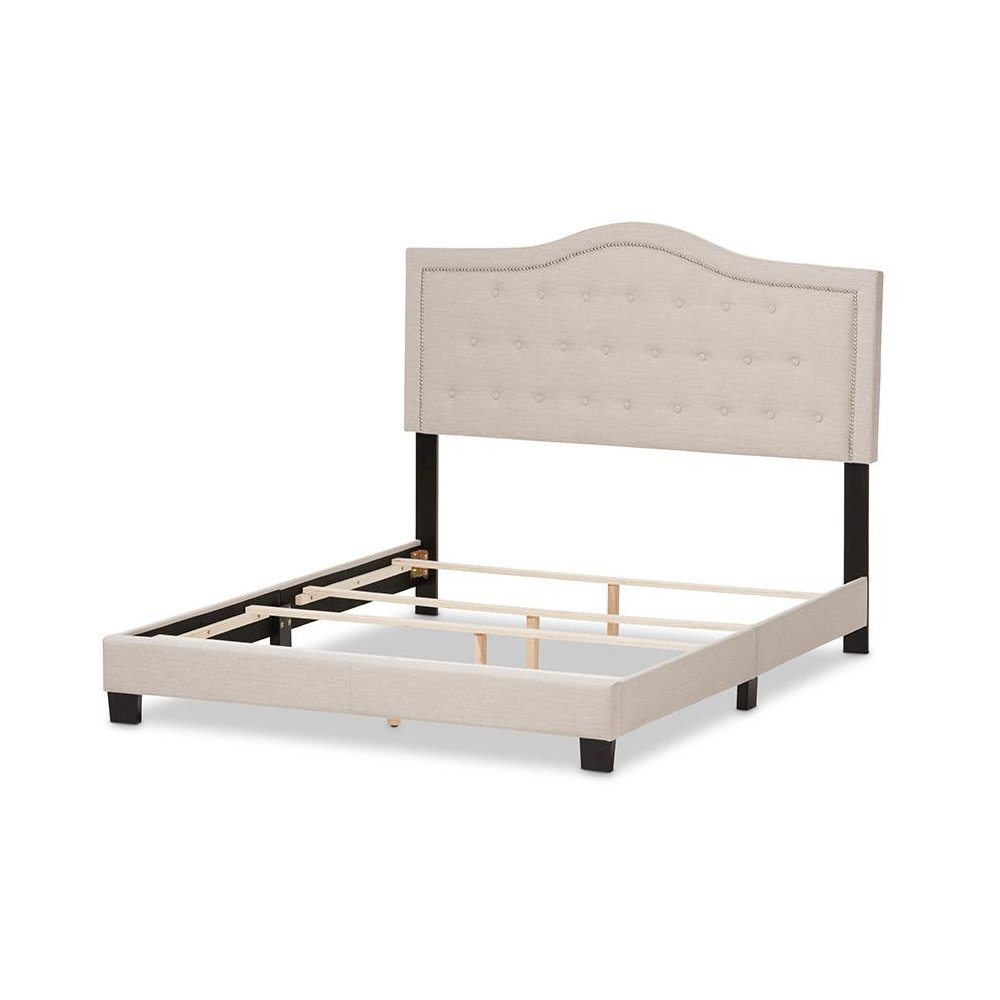 Emerson Modern and Contemporary Light Beige Fabric Upholstered King Size Bed. Picture 3