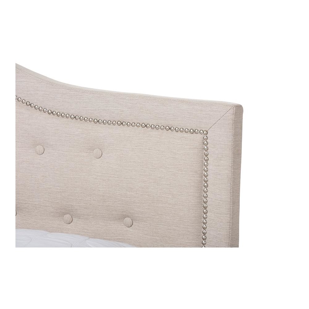 Emerson Modern and Contemporary Light Beige Fabric Upholstered King Size Bed. Picture 4