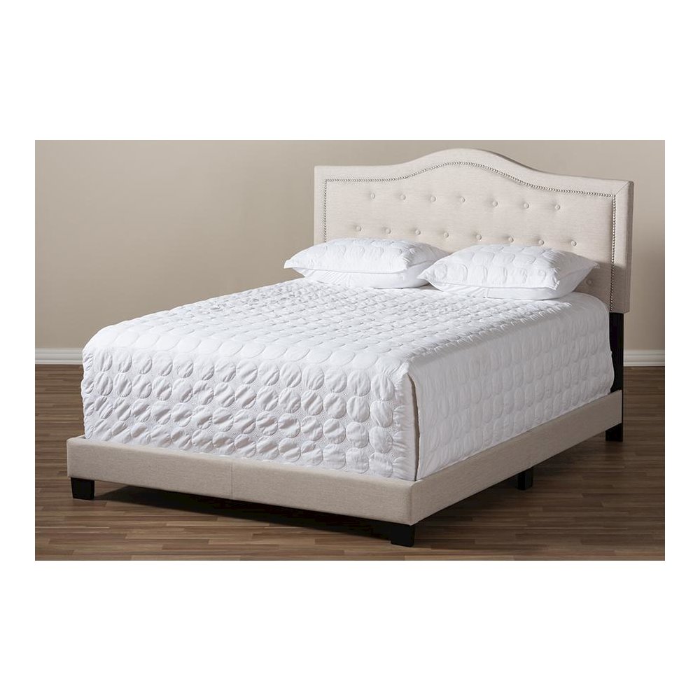 Emerson Modern and Contemporary Light Beige Fabric Upholstered King Size Bed. Picture 7