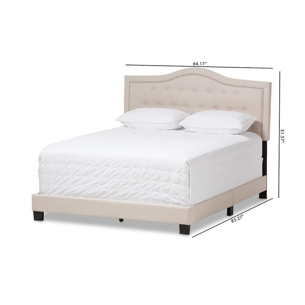 Emerson Modern and Contemporary Light Beige Fabric Upholstered King Size Bed. Picture 8