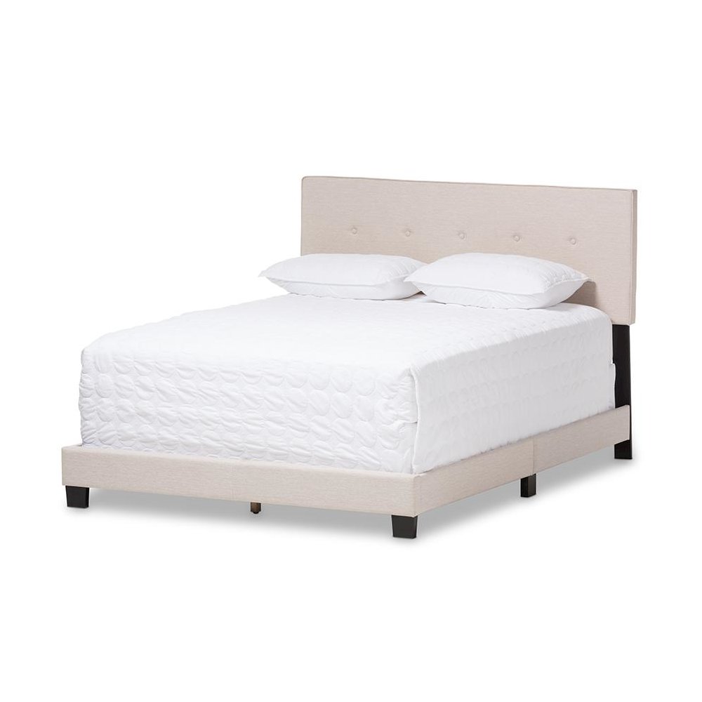 Hampton Modern and Contemporary Light Beige Fabric Upholstered King Size Bed. Picture 1
