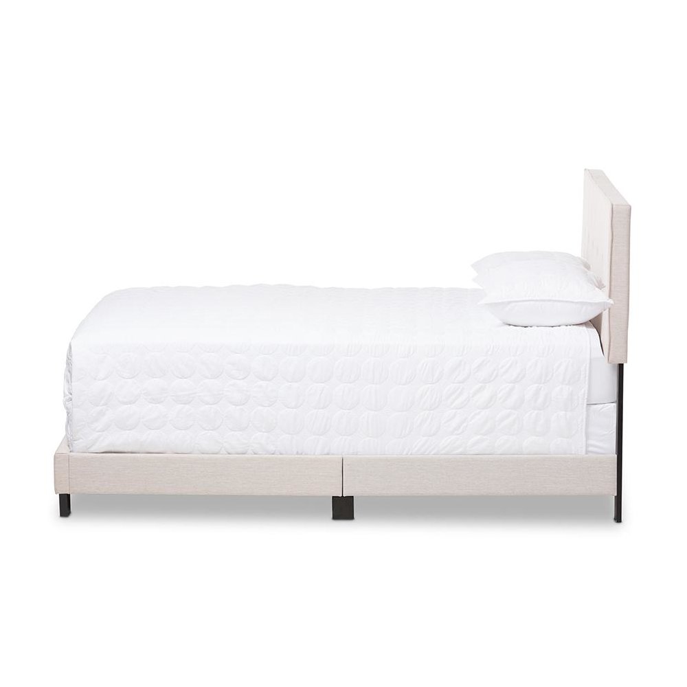 Hampton Modern and Contemporary Light Beige Fabric Upholstered King Size Bed. Picture 2