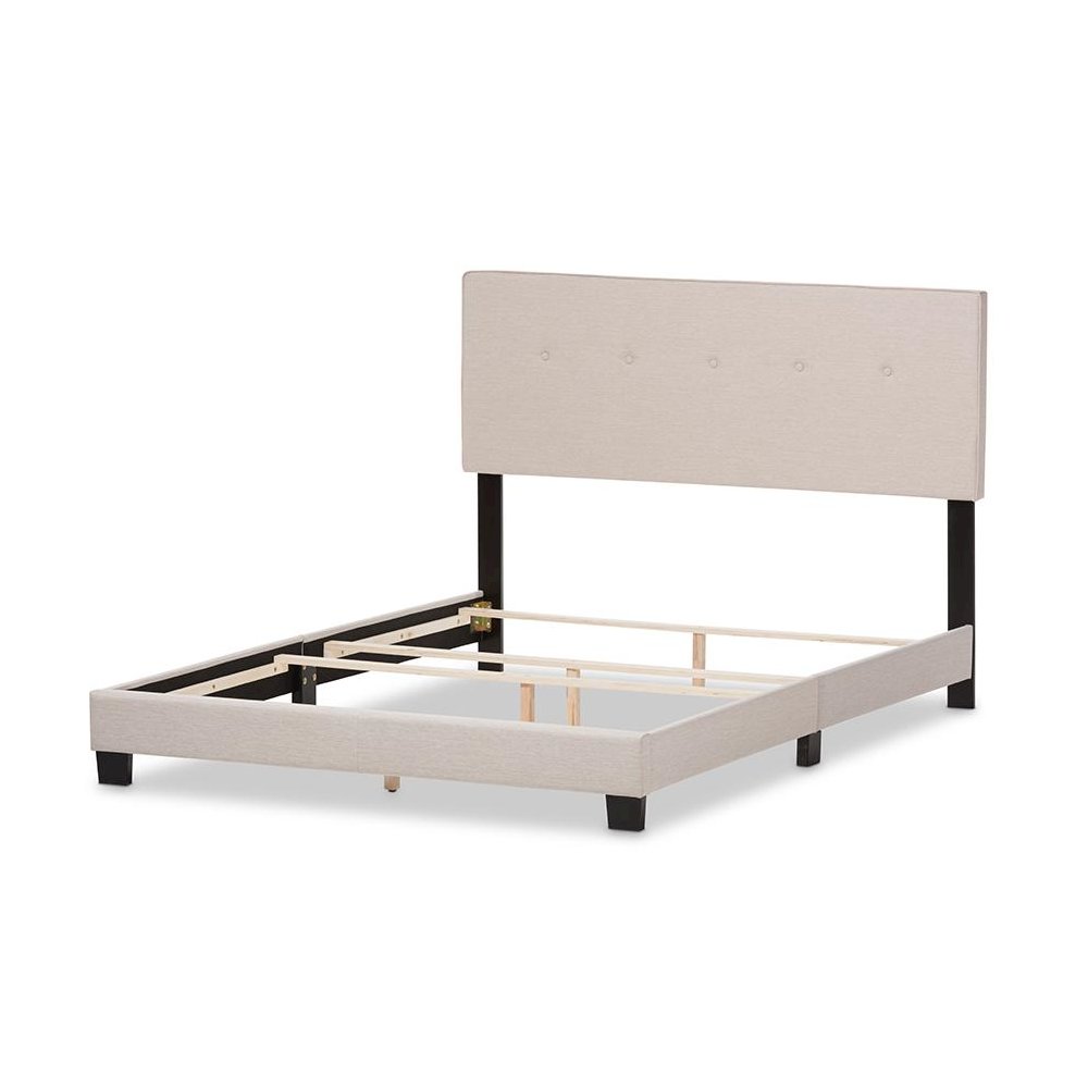 Hampton Modern and Contemporary Light Beige Fabric Upholstered King Size Bed. Picture 3