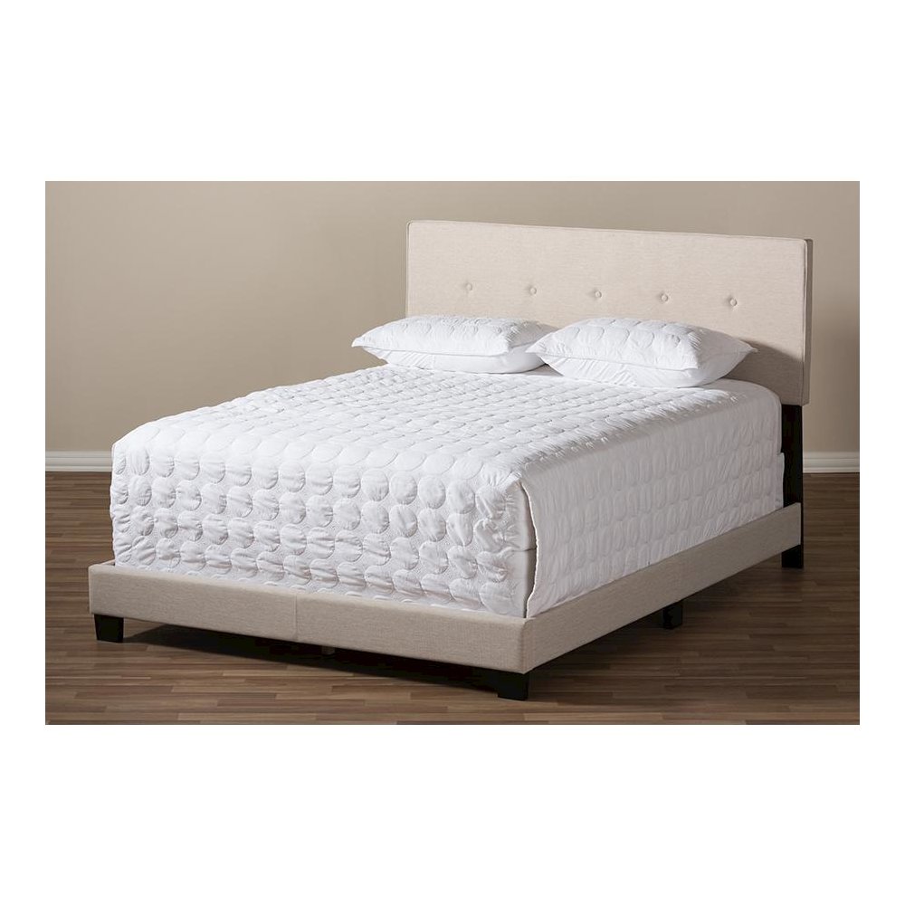Hampton Modern and Contemporary Light Beige Fabric Upholstered King Size Bed. Picture 7
