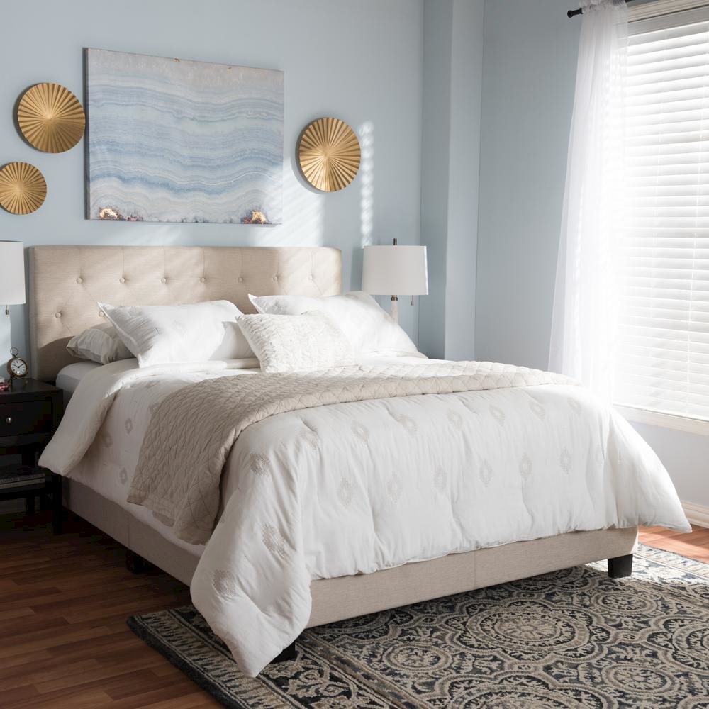 Cassandra Modern and Contemporary Light Beige Fabric Upholstered King Size Bed. Picture 14